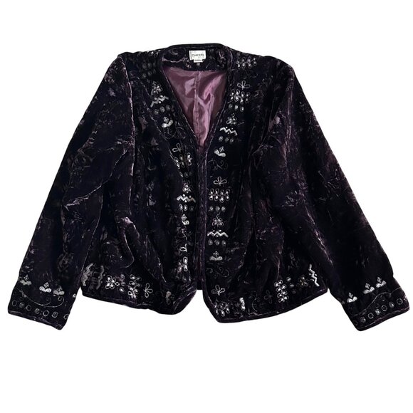 Chicos Women's Sz XL Velvet Embroidered Open Front Jacket Purple - Picture 1 of 14